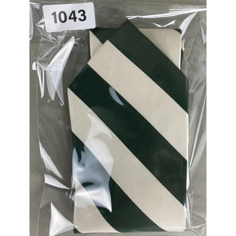 VTG Parquet Mens Silk Tie Forest Hunter Green Off White Repp Stripe Prep 58x4